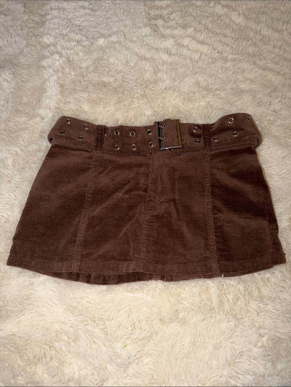 Women’s Brown Corduroy Mini Skirt with Belt